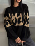 Leopard Color Block Round Neck Sweater - Trendsi - Flyclothing LLC
