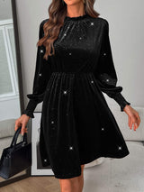 Glitter Mock Neck Long Sleeve Mini Dress - Trendsi - Flyclothing LLC