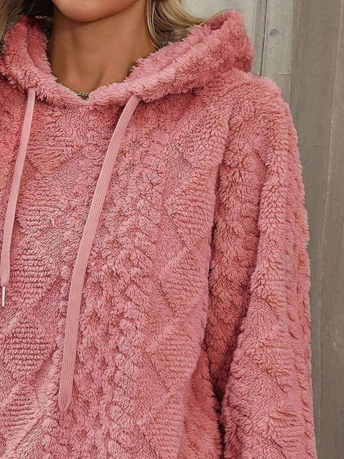 Drawstring Long Sleeve Plush Hoodie - Trendsi - Flyclothing LLC