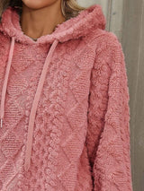 Drawstring Long Sleeve Plush Hoodie - Trendsi - Flyclothing LLC