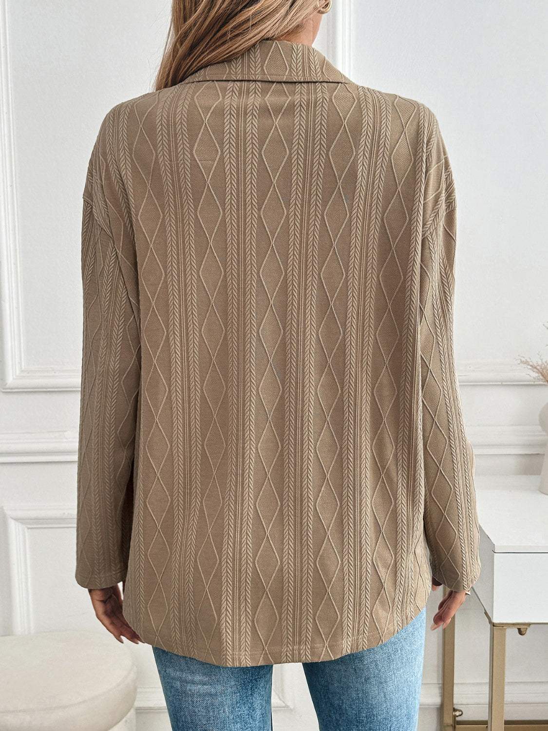 Textured Collared Neck Button Down Shacket - Trendsi - Flyclothing LLC