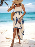 Smocked Printed Wide Strap Maxi Dress - Trendsi - Flyclothing LLC