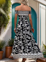 Slit Printed Off-Shoulder Dress - Trendsi - Flyclothing LLC