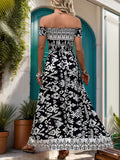 Slit Printed Off-Shoulder Dress - Trendsi