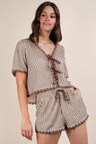 VERY J Wave Trim Detail Knit Top & Shorts Set - Trendsi