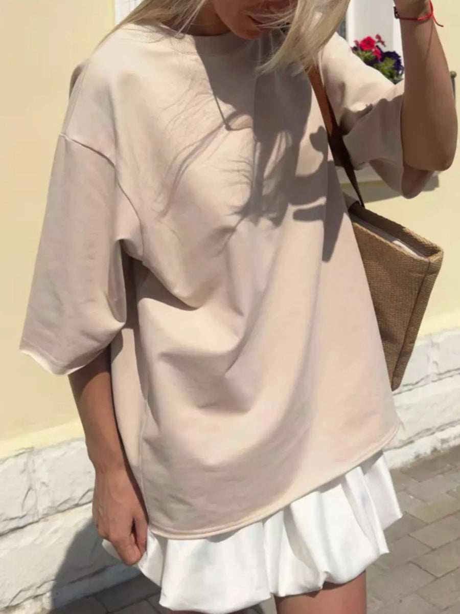 Round Neck Half Sleeve Oversized T-Shirt - Trendsi - Flyclothing LLC