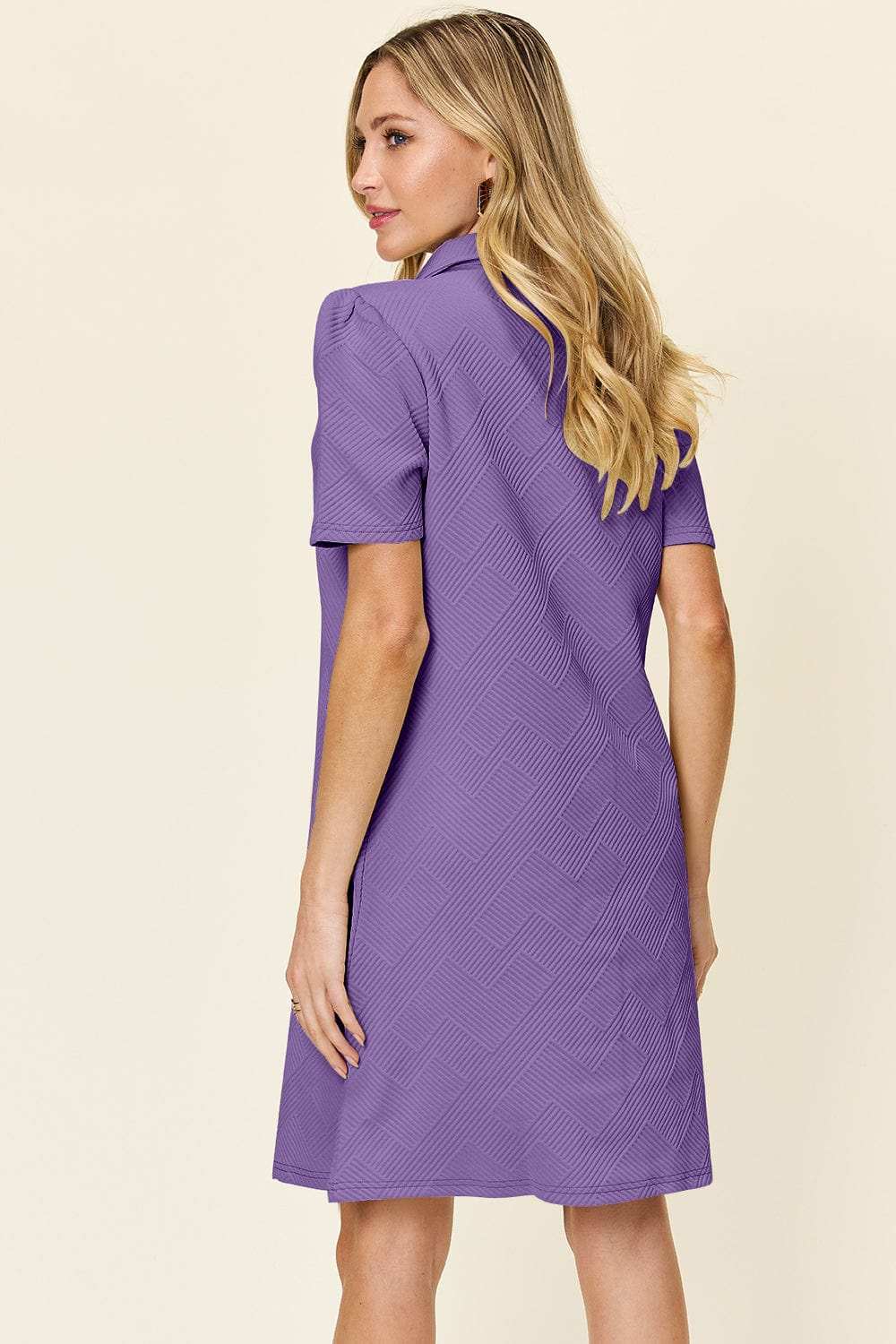 Double Take Full Size Texture Collared Neck Short Sleeve Dress - Trendsi - Flyclothing LLC