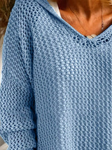 Openwork Long Sleeve Hooded Knit Cover Up - Trendsi - Flyclothing LLC