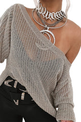 Side Slit Long Sleeve Knit Cover Up - Trendsi