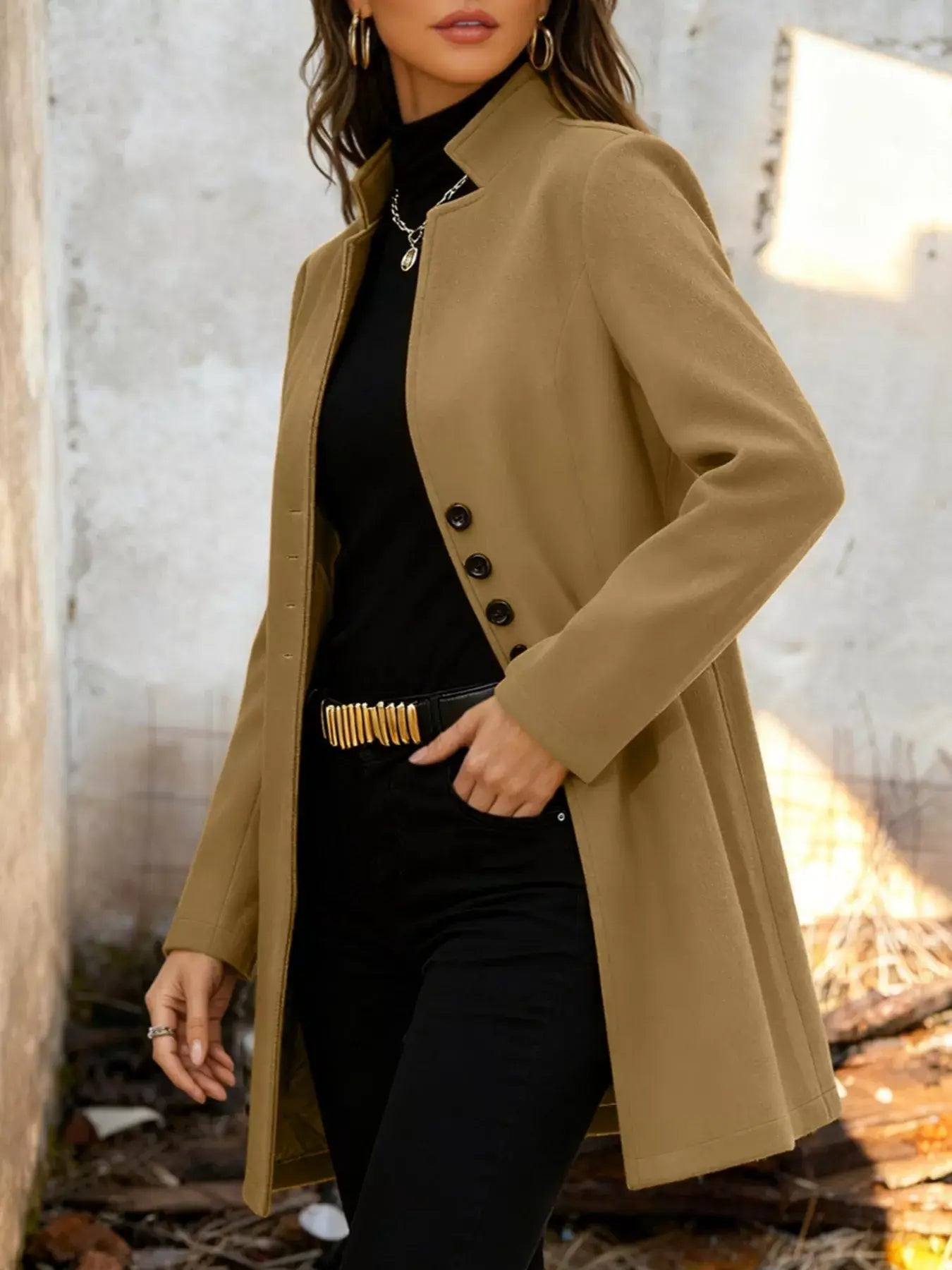 Button-Down Longline Outerwear - Trendsi - Flyclothing LLC