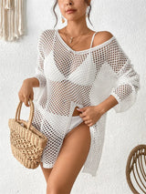 Openwork V-Neck Slit Cover-Up - Trendsi - Flyclothing LLC