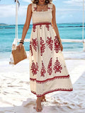 Smocked Printed Wide Strap Maxi Dress - Trendsi - Flyclothing LLC