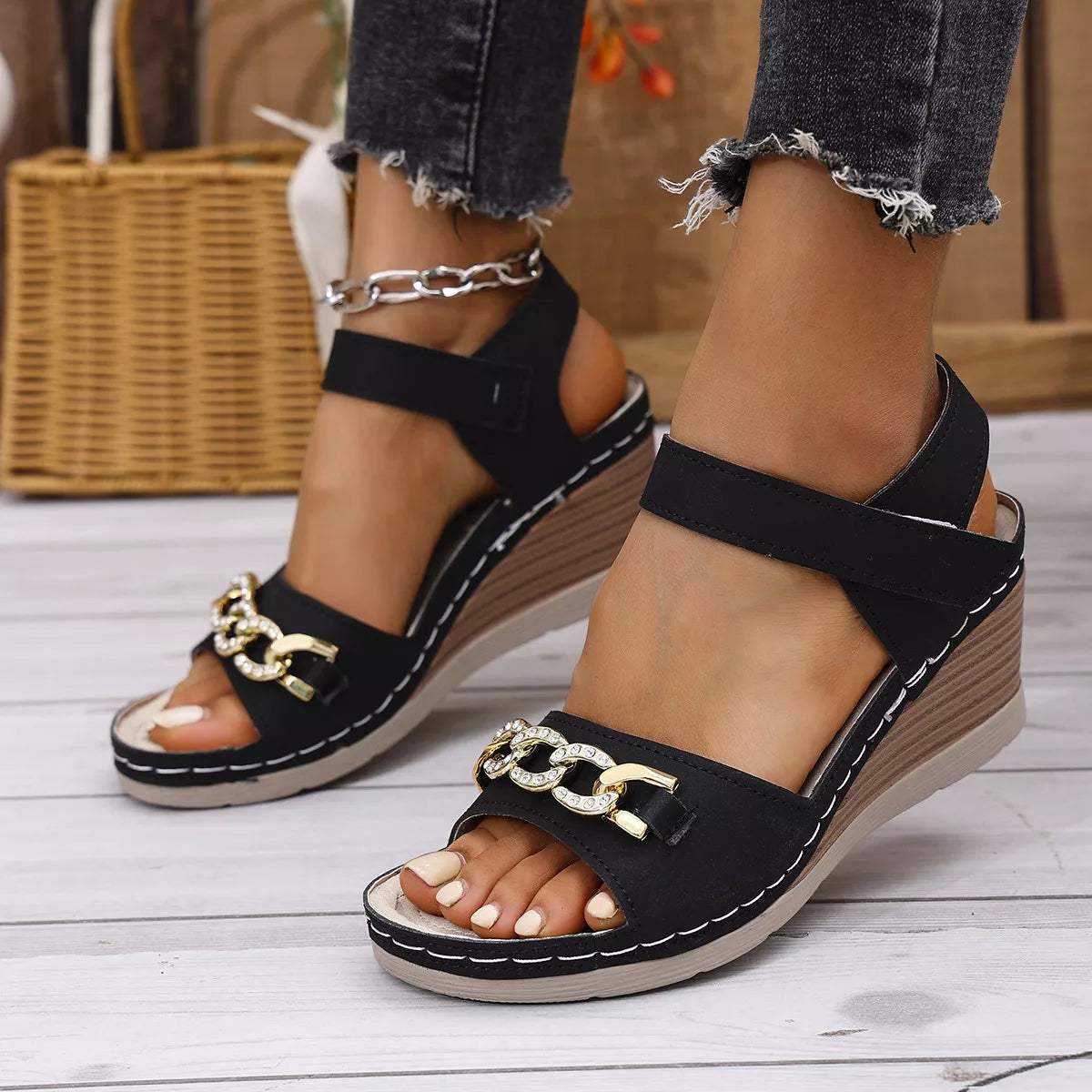 Open Toe Wedge Sandals - Trendsi - Flyclothing LLC