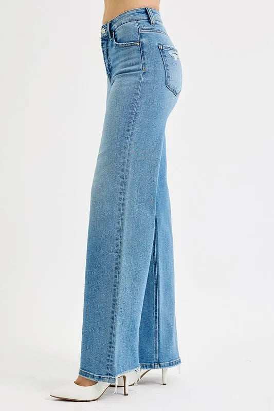 RISEN Full Size Distressed Wide Leg Jeans Plus Size - Trendsi - Flyclothing LLC
