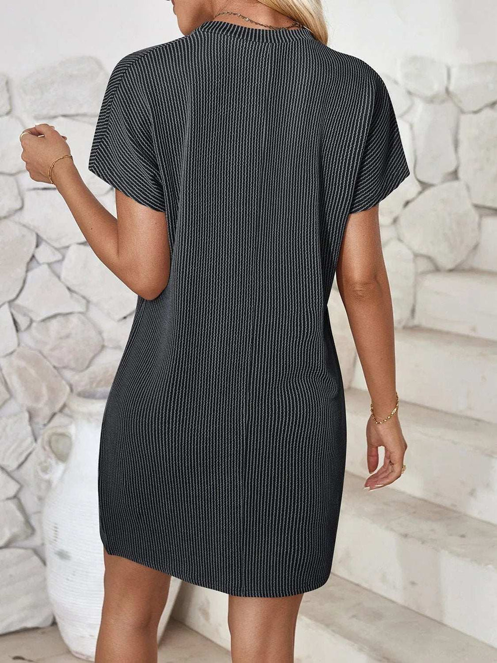 Round Neck Short Sleeve Mini Dress - Trendsi - Flyclothing LLC