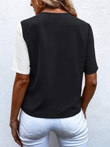 Decorative Button Surplice Short Sleeve Blouse - Trendsi - Flyclothing LLC