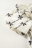 Bow Print Tie Neck Short Sleeve Blouse - Trendsi - Flyclothing LLC