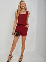 Square Neck Wide Strap Tank and Shorts Set - Trendsi - Flyclothing LLC