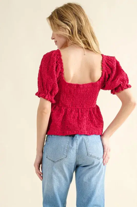 And The Why Lovely Textured and Smocked Top - Trendsi - Flyclothing LLC