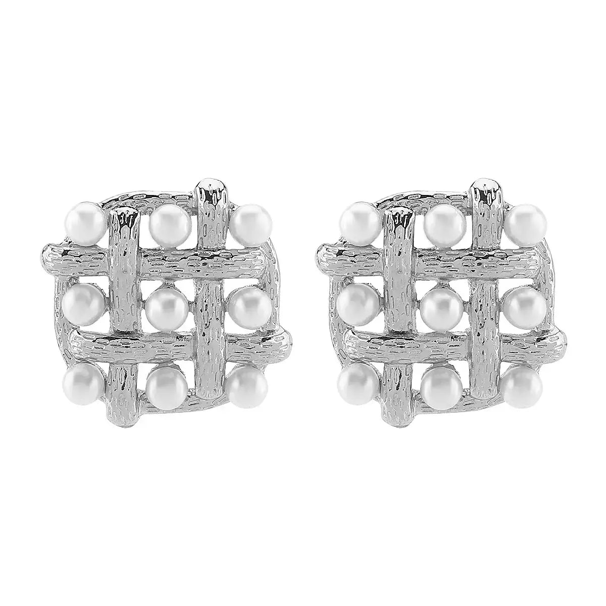 Pearl Grid Square Stud Earrings - Trendsi - Flyclothing LLC