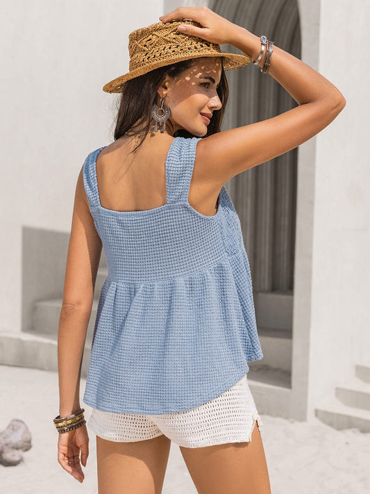 Textured Tied V-Neck Tank - Trendsi