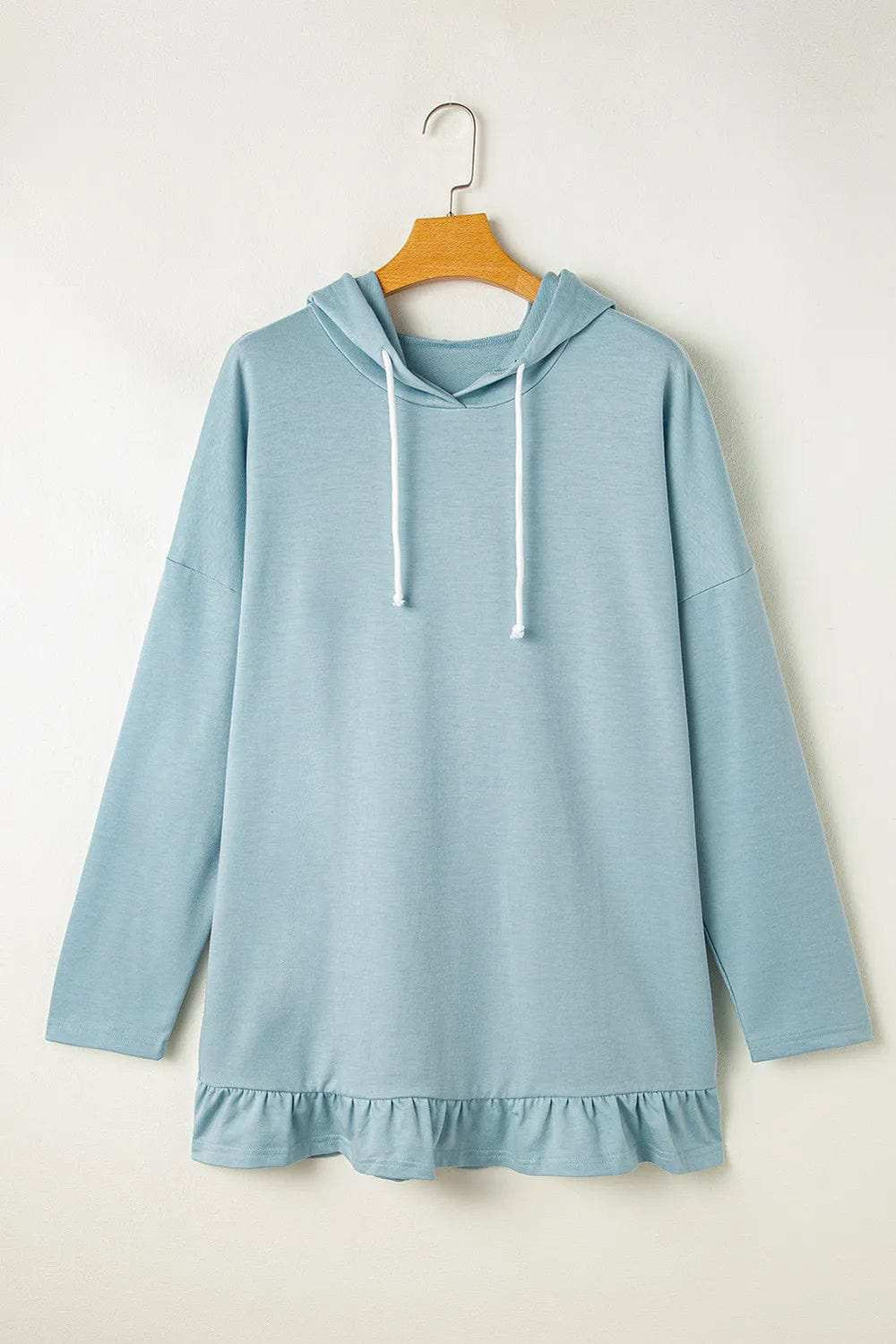 Drawstring Ruffled Dropped Shoulder Long Sleeve Hoodie - Trendsi - Flyclothing LLC