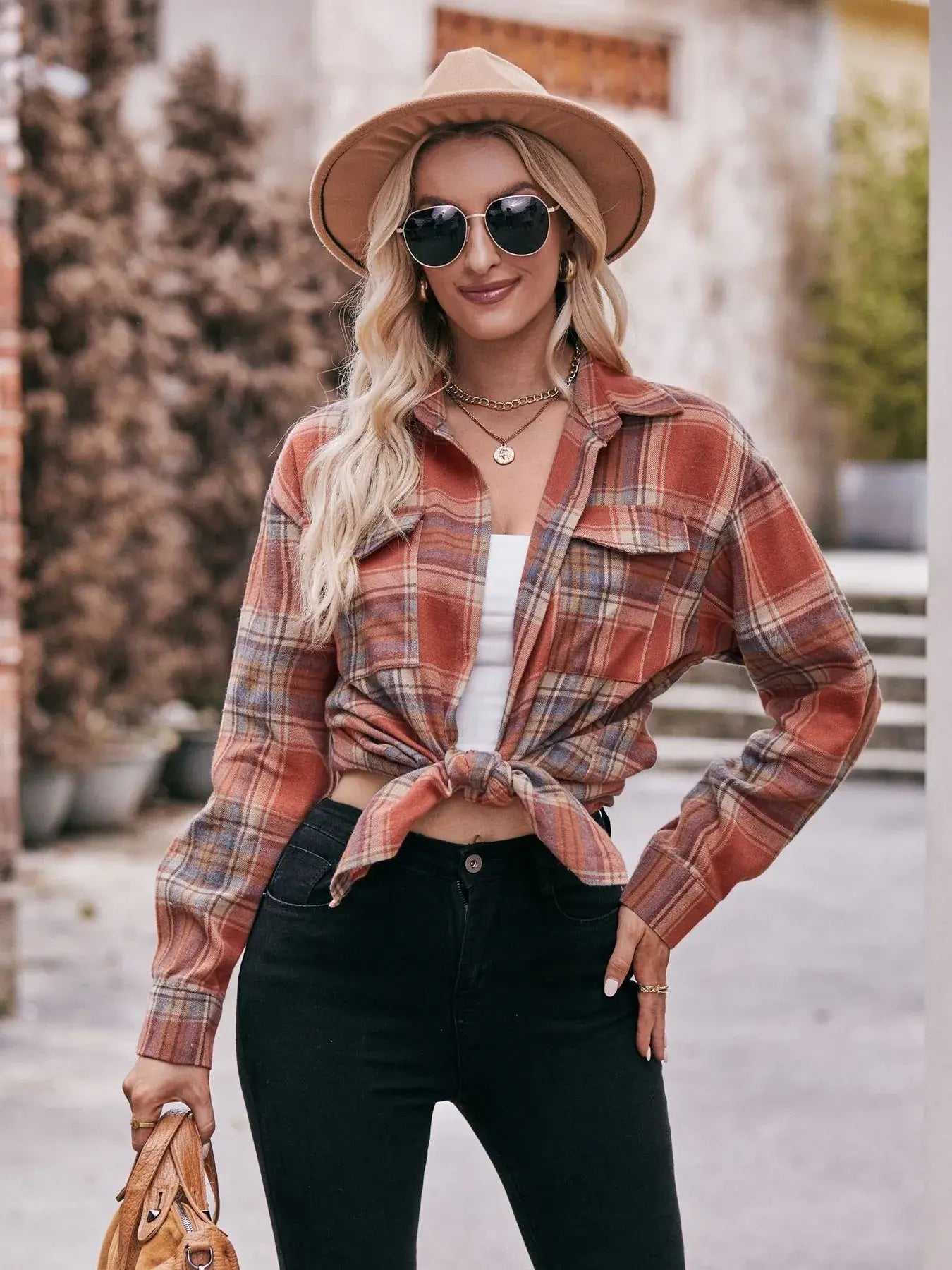 Plaid Button-Down Long Sleeve Shirt - Trendsi - Flyclothing LLC