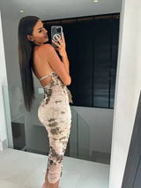 Backless Printed Halter Neck Dress - Trendsi - Flyclothing LLC