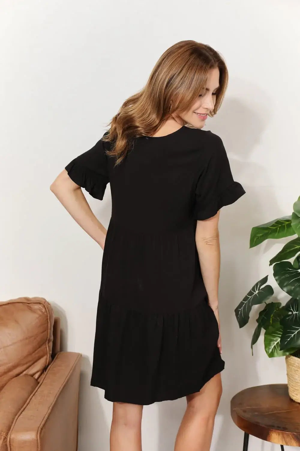 Mandy V-Neck Flounce Sleeve Tiered Dress - Trendsi - Flyclothing LLC