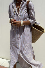 Tied Button Up Three-Quarter Sleeve Dress - Trendsi - Flyclothing LLC