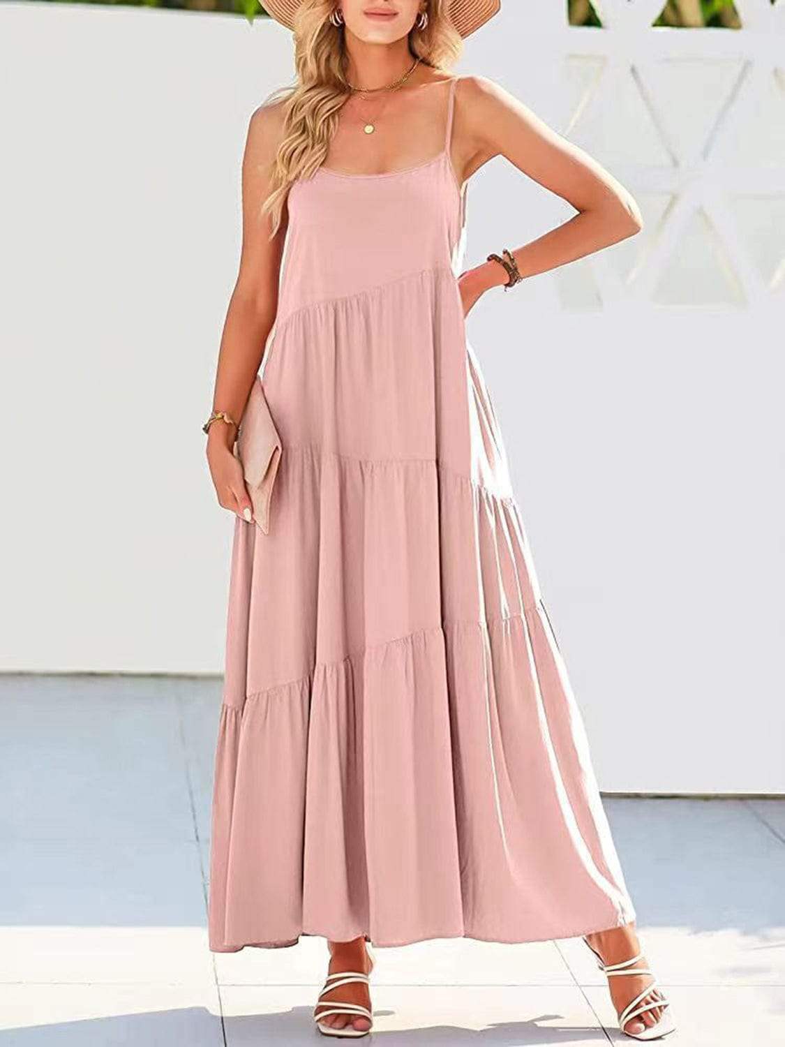 Full Size Ruched Tiered Spaghetti Strap Dress - Trendsi - Flyclothing LLC