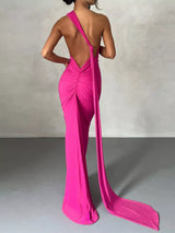 Backless One-Shoulder Ruched Bodycon Maxi Dress - Trendsi - Flyclothing LLC