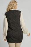 Umgee Full Size Cable V-Neck Vest Sweater Plus Size - Trendsi