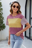Color Block Round Neck Short Sleeve T-Shirt - Trendsi - Flyclothing LLC