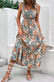 Floral Print Trimmed V Neck Tie Waist Sleeveless Dress - Trendsi - Flyclothing LLC