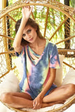 BiBi Tie Dye Terry V Neck Top With Double Strap - Trendsi - Flyclothing LLC