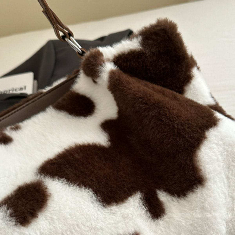 Cow Print Furry Tote Bag - Trendsi - Flyclothing LLC
