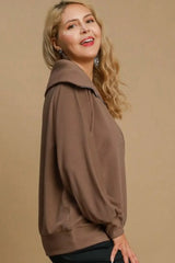 Umgee Full Size Ribbed Knit Half Zipper Sweatshirt Plus Size - Trendsi - Flyclothing LLC