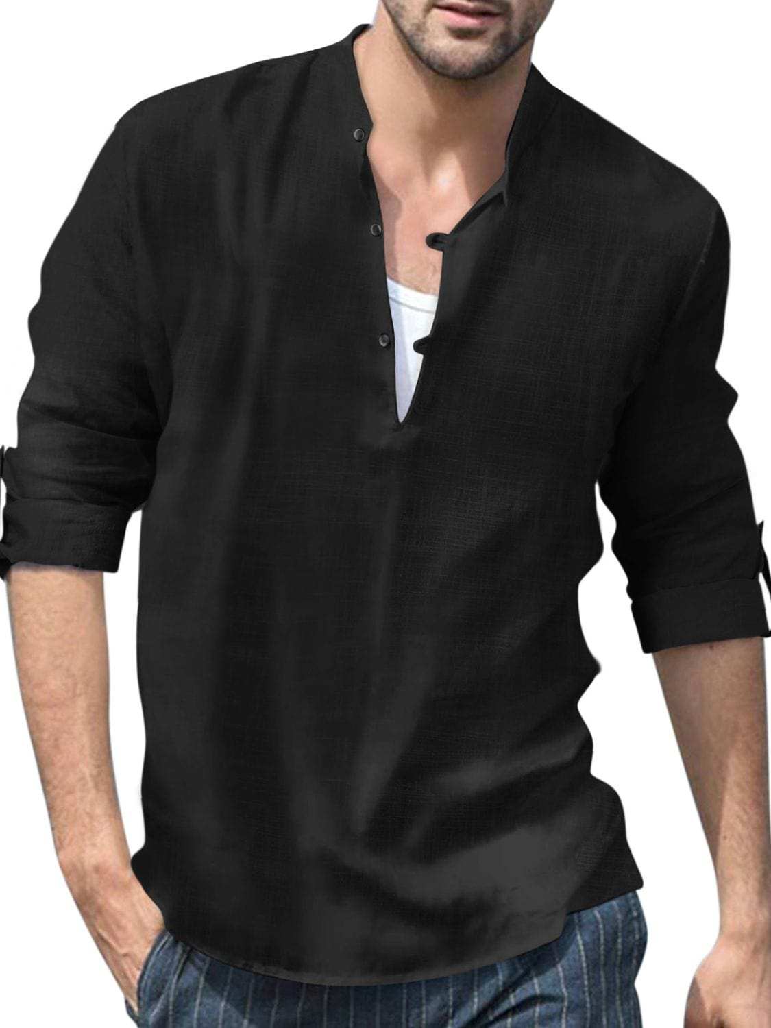 Men's Full Size Half Button Long Sleeve Shirt Plus Size - Trendsi - Flyclothing LLC