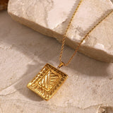 Stainless Steel Inlaid Rhinestone Rectangle Shape Pendant Necklace - Trendsi