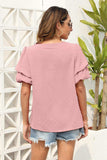 Swiss Dot V-Neck Short Sleeve Blouse - Trendsi - Flyclothing LLC