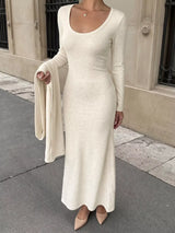 Round Neck Maxi Knit Dress with Matching Scarf - Trendsi - Flyclothing LLC