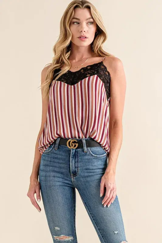 And The Why Stripe Print with Lace Cami - Trendsi - Flyclothing LLC