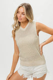 BiBi Knitted Beaded Pearl V Neck Sleveless Top - Trendsi - Flyclothing LLC