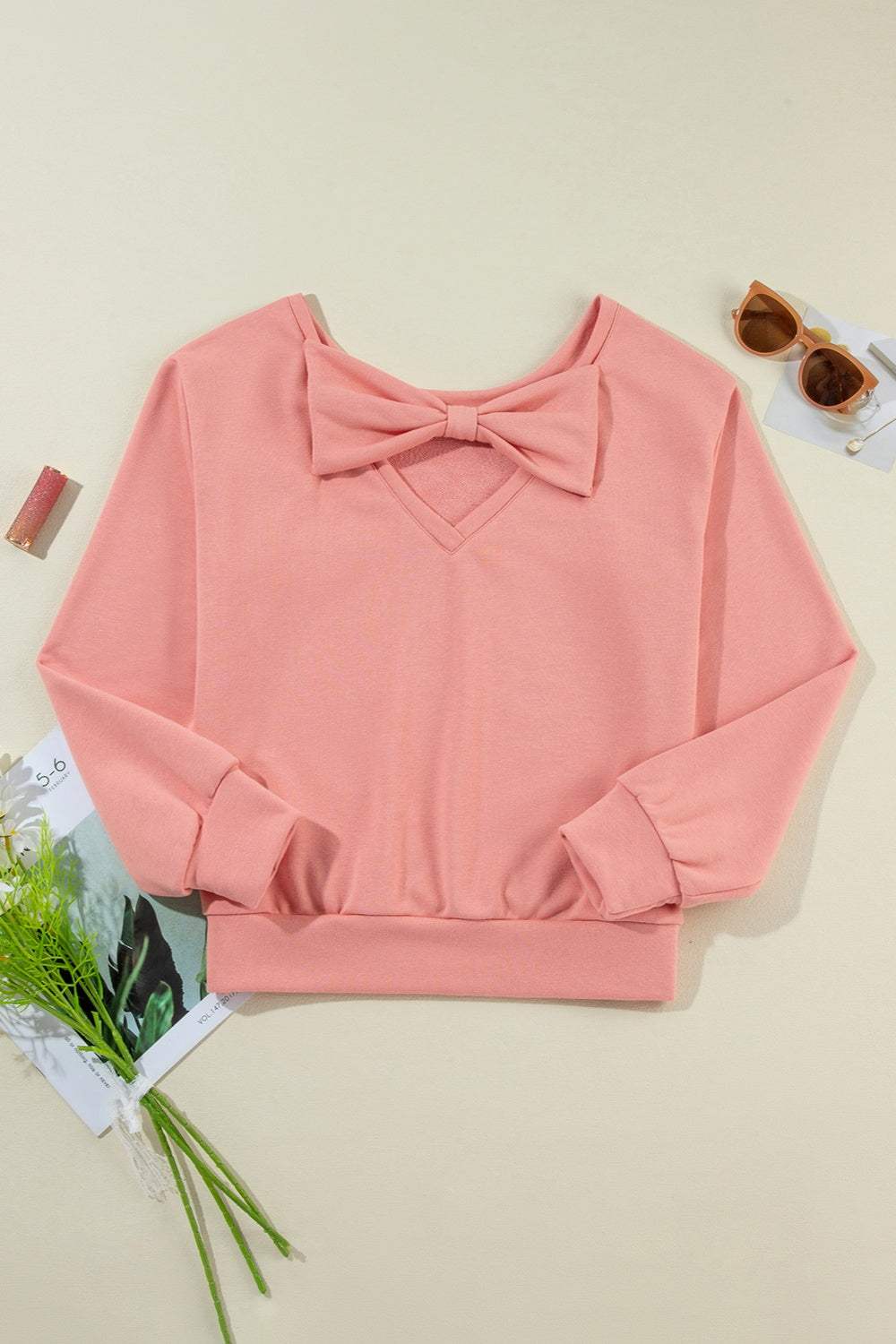 Bow Round Neck Long Sleeve Sweatshirt - Trendsi - Flyclothing LLC