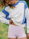 Contrast Round Neck Long Sleeve Sweatshirt - Trendsi - Flyclothing LLC