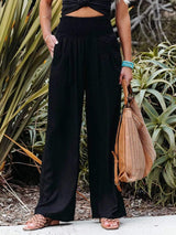 Smocked High Waisted Wide Leg Pants - Trendsi - Flyclothing LLC