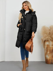 Long Sleeve Longline Hooded Winter Coat - Trendsi