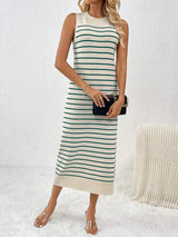 Round Neck Sleeve Midi Knit Dress - Trendsi - Flyclothing LLC