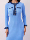 Contrast Trim Round Neck Long Sleeve Sweater Dress - Trendsi - Flyclothing LLC